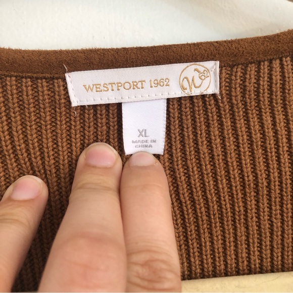 Westport 1962 embossed open cardigan faux suede knit sweater brown women’s XL - Picture 2 of 6